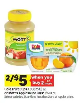 Meijer Dole Fruit Cups or Mott’s Applesauce Jars offer