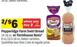 Meijer Pepperidge Farm Swirl Bread or Farmhouse Buns offer