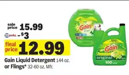 Meijer Gain Liquid Detergent or Flings offer