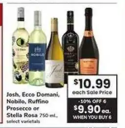 Safeway Josh, Ecco Domani, Nobilo, Ruffino Prosecco or Stella Rosa offer
