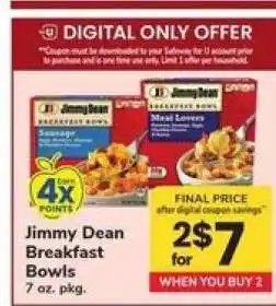 Safeway Jimmy Dean Breakfast Bowls offer