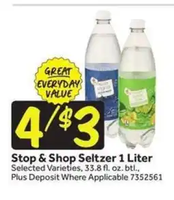 Stop&Shop Stop & Shop Seltzer 1 Liter offer