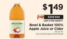 ShopRite Bowl & Basket 100% Apple Juice or Cider offer