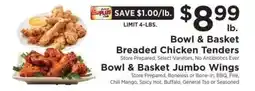 ShopRite Bowl & Basket Breaded Chicken Tenders / Bowl & Basket Jumbo Wings offer