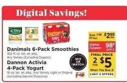 ShopRite Danimals 6-Pack Smoothies / Dannon Activia 4-Pack Yogurt offer