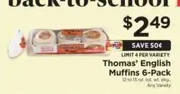 ShopRite Thomas' English Muffins 6-Pack offer