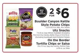ShopRite Boulder Canyon Kettle Style Potato Chips, Utz Snacks, On the Border Tortilla Chips or Salsa offer