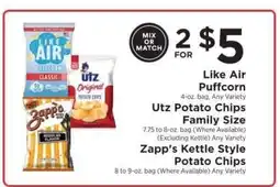 ShopRite Like Air Puffcorn, Utz Potato Chips Family Size, Zapp’s Kettle Style Potato Chips offer