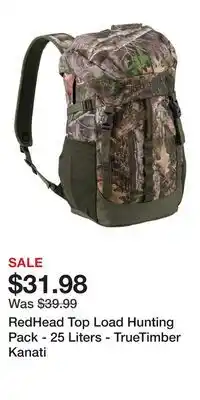 Cabela's RedHead Top Load Hunting Pack - 25 Liters - TrueTimber Kanati offer