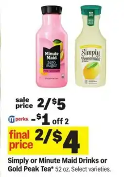 Meijer Simply or Minute Maid Drinks or Gold Peak Tea offer