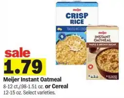 Meijer Meijer Instant Oatmeal or Cereal offer