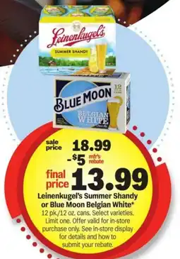 Meijer Leinenkugel's Summer Shandy or Blue Moon Belgian White offer