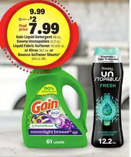 Meijer Gain Liquid Detergent and Downy Unstopables offer