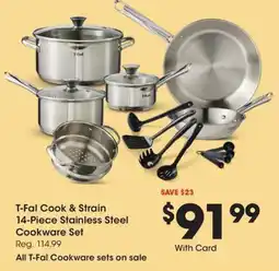 Kroger T-Fal Cook & Strain 14-Piece Stainless Steel Cookware Set offer