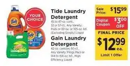 ShopRite Tide or Gain Laundry Detergent offer