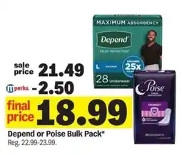 Meijer Depend or Poise Bulk Pack offer