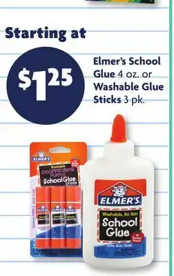 Family Dollar Elmer's School Glue 4 oz. or Washable Glue Sticks 3 pk offer