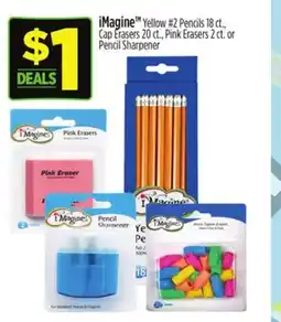 Dollar General iMagine Yellow #2 Pencils 18 ct., Cap Erasers 20 ct., Pink Erasers 2 ct. or Pencil Sharpener offer