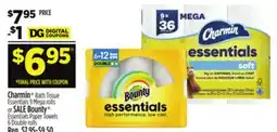 Dollar General Charmin Bath Tissue Essentials 9 Mega rolls or SALE Bounty Essentials Paper Towels 6 Double rolls offer