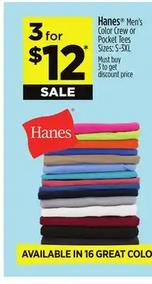 Dollar General Hanes Men's Color Crew or Pocket Tees offer