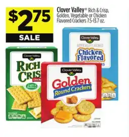 Dollar General Clover Valley Rich & Crisp, Golden, Vegetable or Chicken Flavored Crackers offer