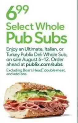 Publix Select Whole Pub Subs offer