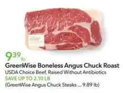 Publix GreenWise Boneless Angus Chuck Roast offer