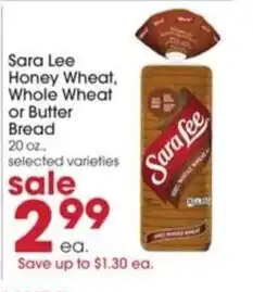 Giant Eagle Sara Lee Honey Wheat or Butter Bread offer