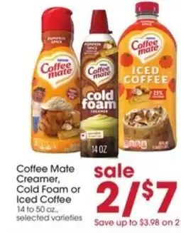 Giant Eagle Coffee Mate Creamer, Cold Foam or Iced Coffee offer