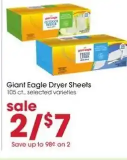 Giant Eagle Giant Eagle Dryer Sheets offer