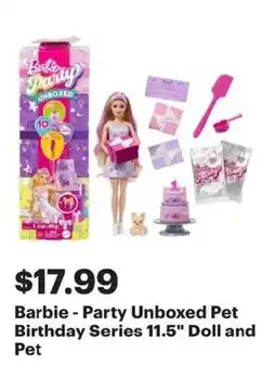 Best Buy Barbie - Party Unboxed Pet Birthday Series Doll and Pet offer