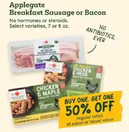 Sprouts Farmers Market Applegate Breakfast Sausage or Bacon offer