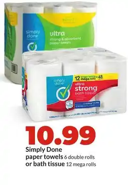 Hy-Vee Simply Done paper towels 6 double rolls or bath tissue 12 mega rolls offer