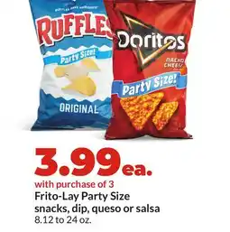 Hy-Vee Frito-Lay Party Size snacks, dip, queso or salsa offer