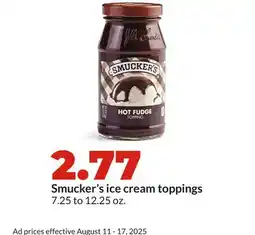 Hy-Vee Smucker's ice cream toppings offer