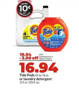 Hy-Vee Tide Pods 45 to 76 ct. or laundry detergent 117 or 132 fl. oz offer