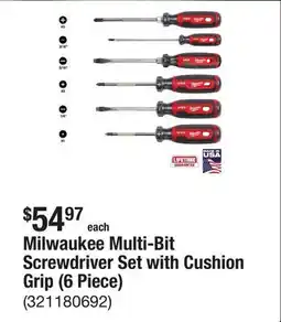 The Home Depot Milwaukee Multi-Bit Screwdriver Set with Cushion Grip (6 Piece) offer
