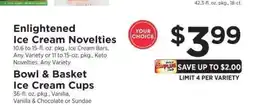ShopRite Enlightened Ice Cream Novelties / Bowl & Basket Ice Cream Cups offer