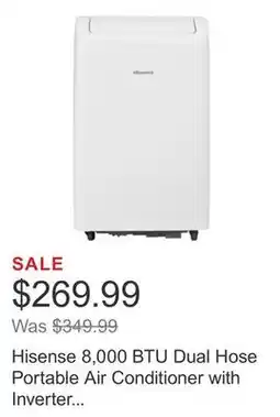 Costco Hisense 8,000 BTU Dual Hose Portable Air Conditioner with Inverter and Wi-Fi offer