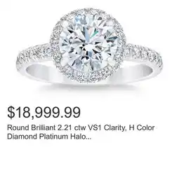 Costco Round Brilliant 2.21 ctw VS1 Clarity, H Color Diamond Platinum Halo Ring offer
