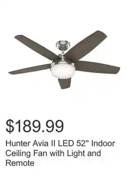 Costco Hunter Avia II LED 52 Indoor Ceiling Fan with Light and Remote offer