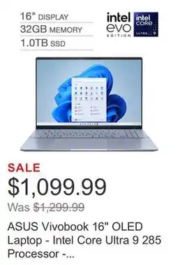 Costco ASUS Vivobook 16 OLED Laptop - Intel Core Ultra 9 285 Processor - 32GB Memory - 1TB SSD - Windows 11 offer