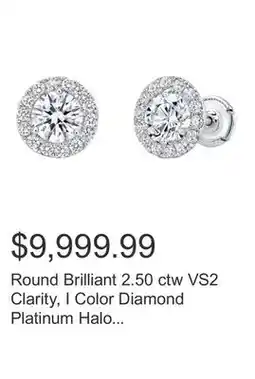 Costco Round Brilliant 2.50 ctw VS2 Clarity, I Color Diamond Platinum Halo Earrings offer