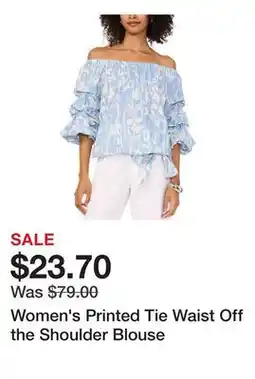 Belk Women's Printed Tie Waist Off the Shoulder Blouse offer