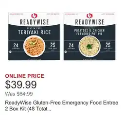 Costco ReadyWise Gluten-Free Emergency Food Entree 2 Box Kit (48 Total Servings) offer
