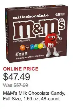 Costco M&M's Milk Chocolate Candy, Full Size, 1.69 oz, 48-count offer