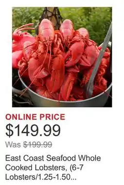 Costco East Coast Seafood Whole Cooked Lobsters, (6-7 Lobsters/1.25-1.50 Lbs. Each Lobster), Total 10 Lbs offer