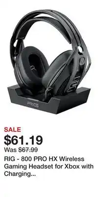 Game Stop RIG - 800 PRO HX Wireless Gaming Headset for Xbox with Charging Base - Black offer