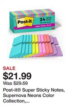 Office Depot Post-it Super Sticky Notes, Supernova Neons Color Collection, 65424SSMIACP offer