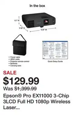 Office Depot Epson Pro EX11000 3-Chip 3LCD Full HD 1080p Wireless Laser Projector, V11HA72220 offer